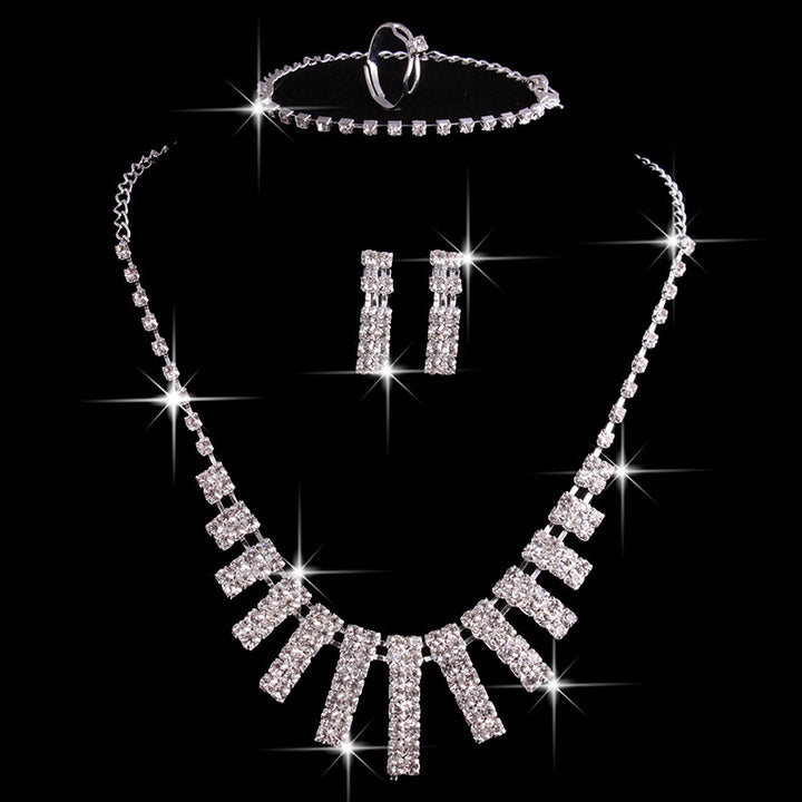 4 Pieces Rhinestones Necklace Set With Earrings Ring And Bracelet